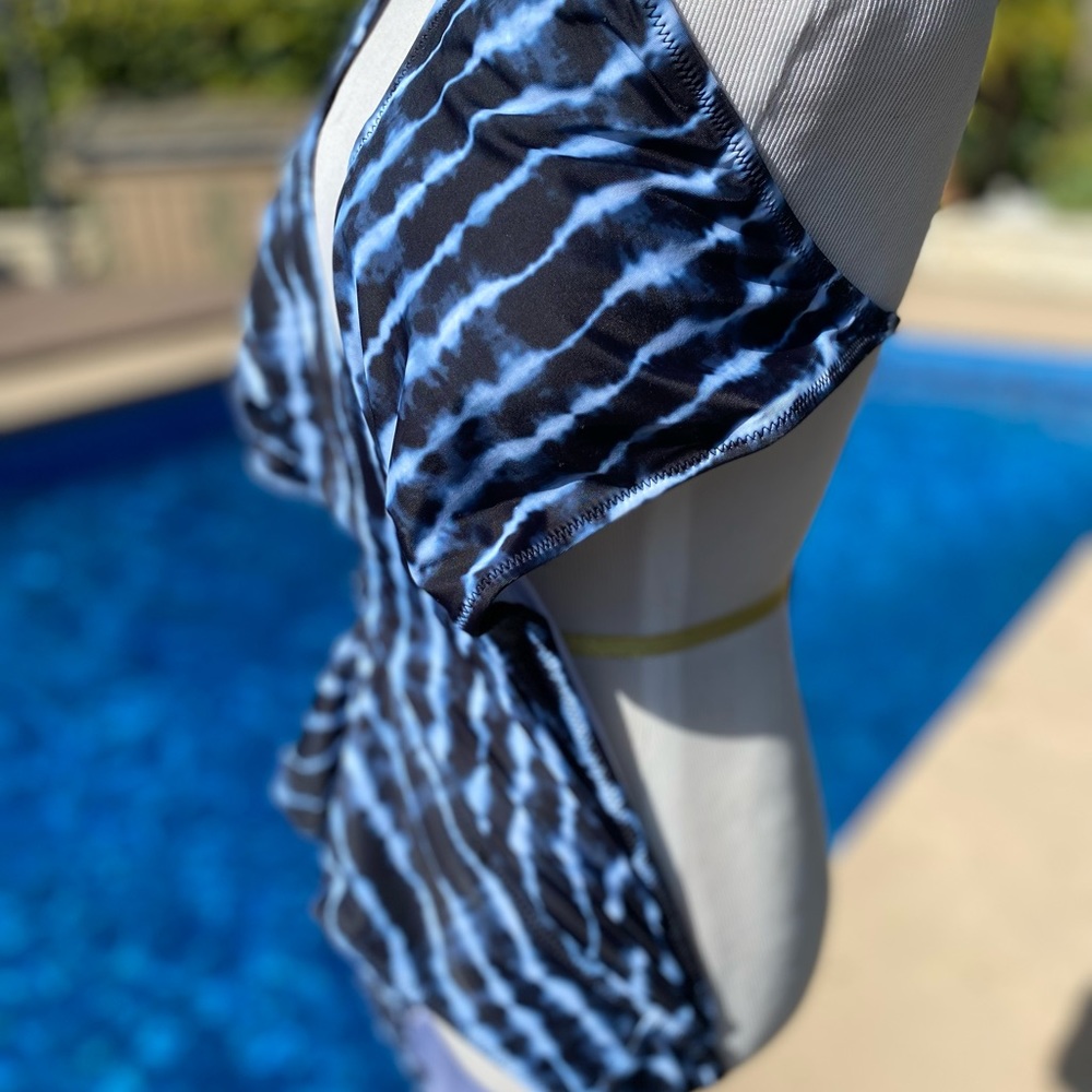 Halter Cutout Dark Blue Tie Dye One Piece Swimsuit - Picture 3 of 14